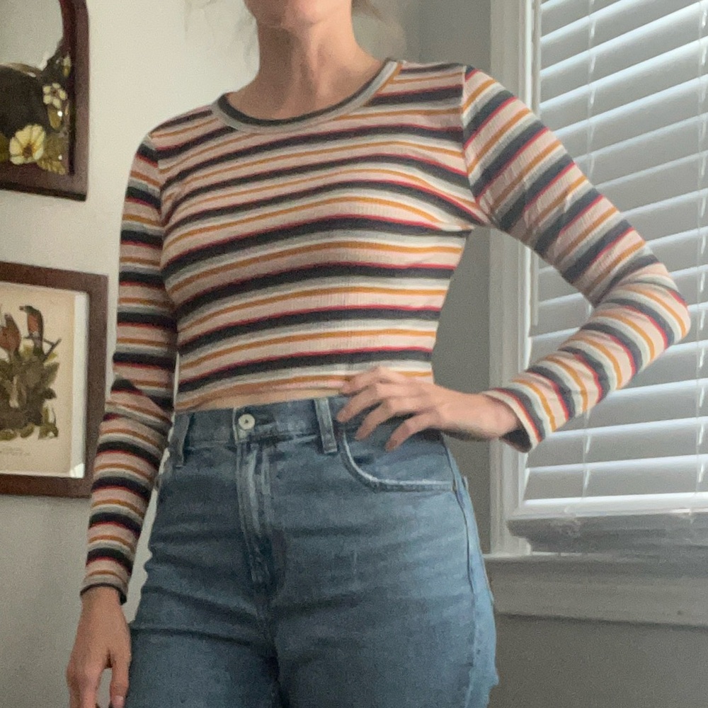 Rainbow Striped Long sleeve crop top